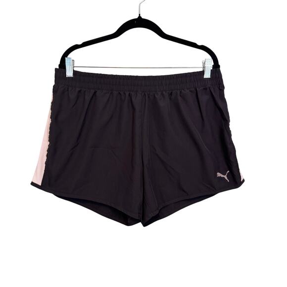 Puma Shorts Womens M/L Black White Side Stripe with Liner Running Athletic Gym - Picture 1 of 7